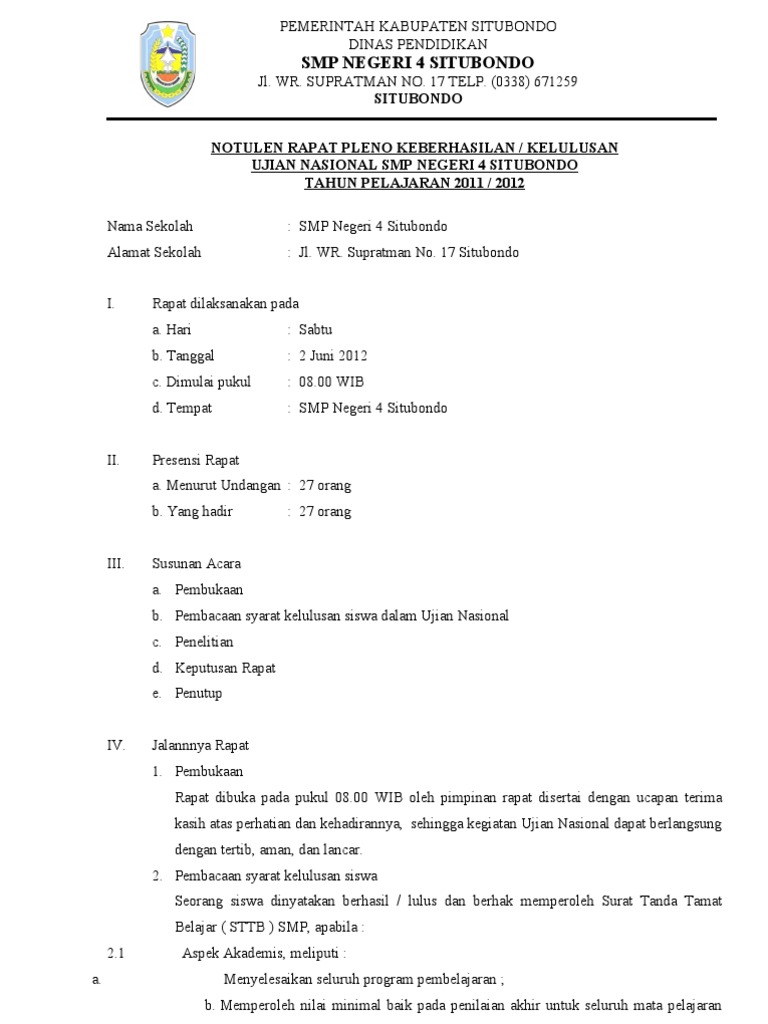 Notulen Hasil Rapat Kelulusan Pdf
