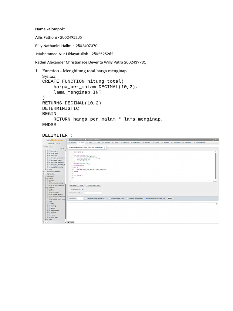 SQL Functions and Procedures for Hotel Management | PDF