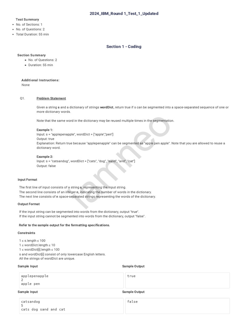 IBM Round 1 Test 1pdf | PDF | String (Computer Science) | Computer ...