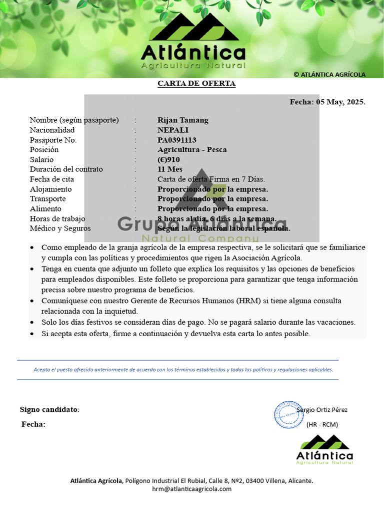 Offera - Rijan | PDF | Business | Relaciones Industriales