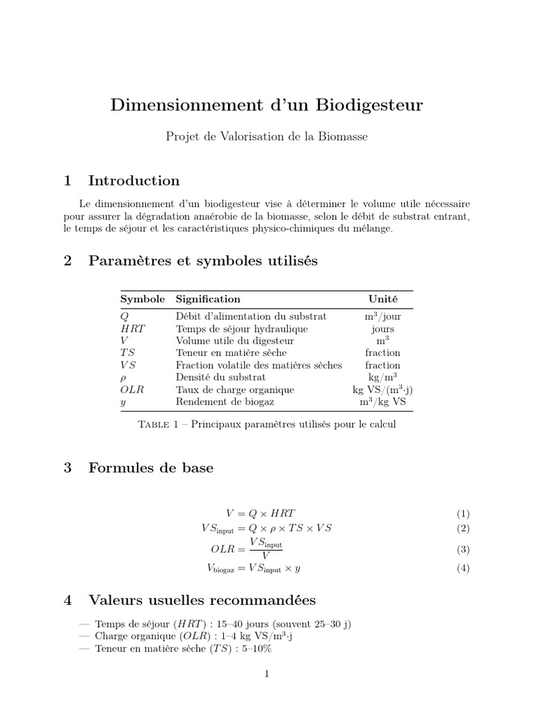 Dimensionnement d'un Biodigesteur Efficace | PDF