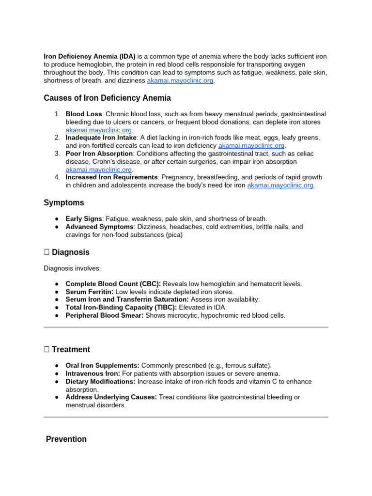 Iron Deficiency Anemia | PDF