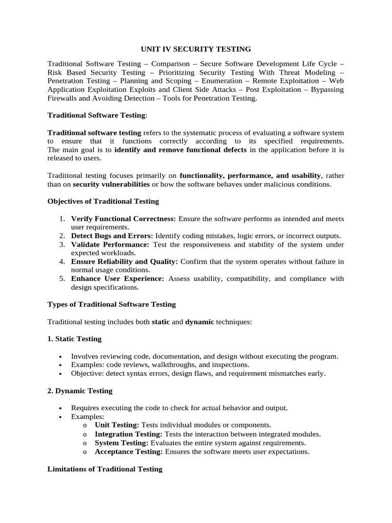 Esss Notes Unit - IV | PDF | Software Testing | Security