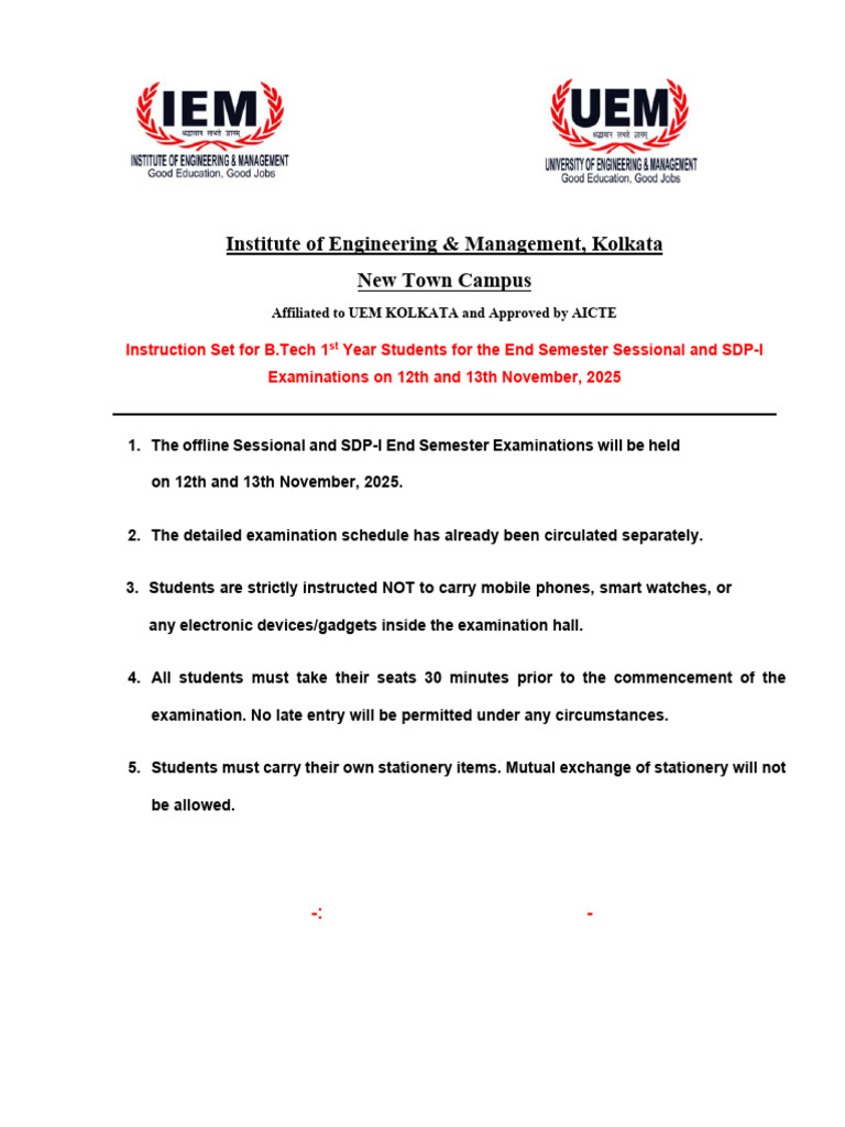 Instruction, Exam Schedule and Seating Plan For 1st Year Students ...