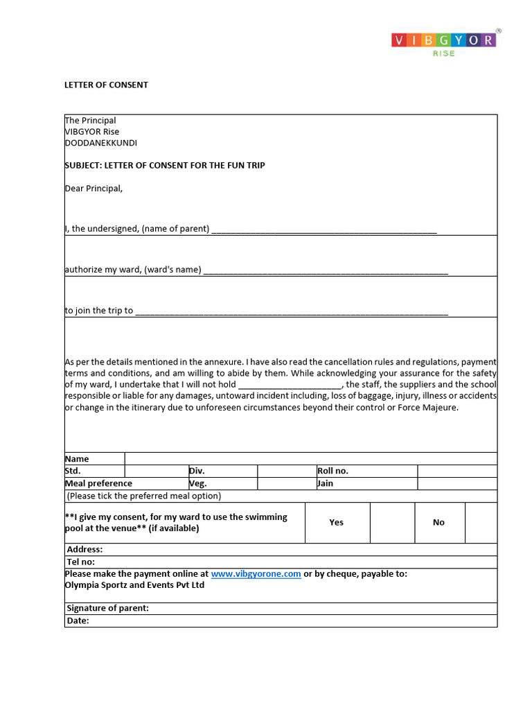 Parent Consent for School Trip | PDF