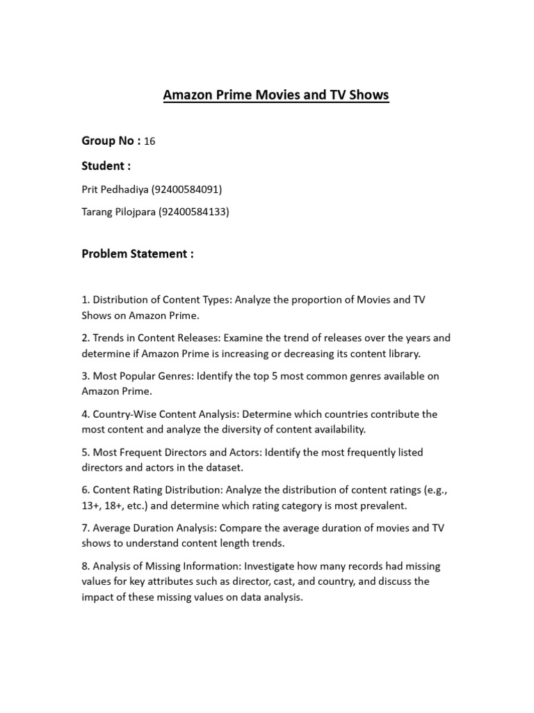 Amazon Prime Content Analysis Report | PDF