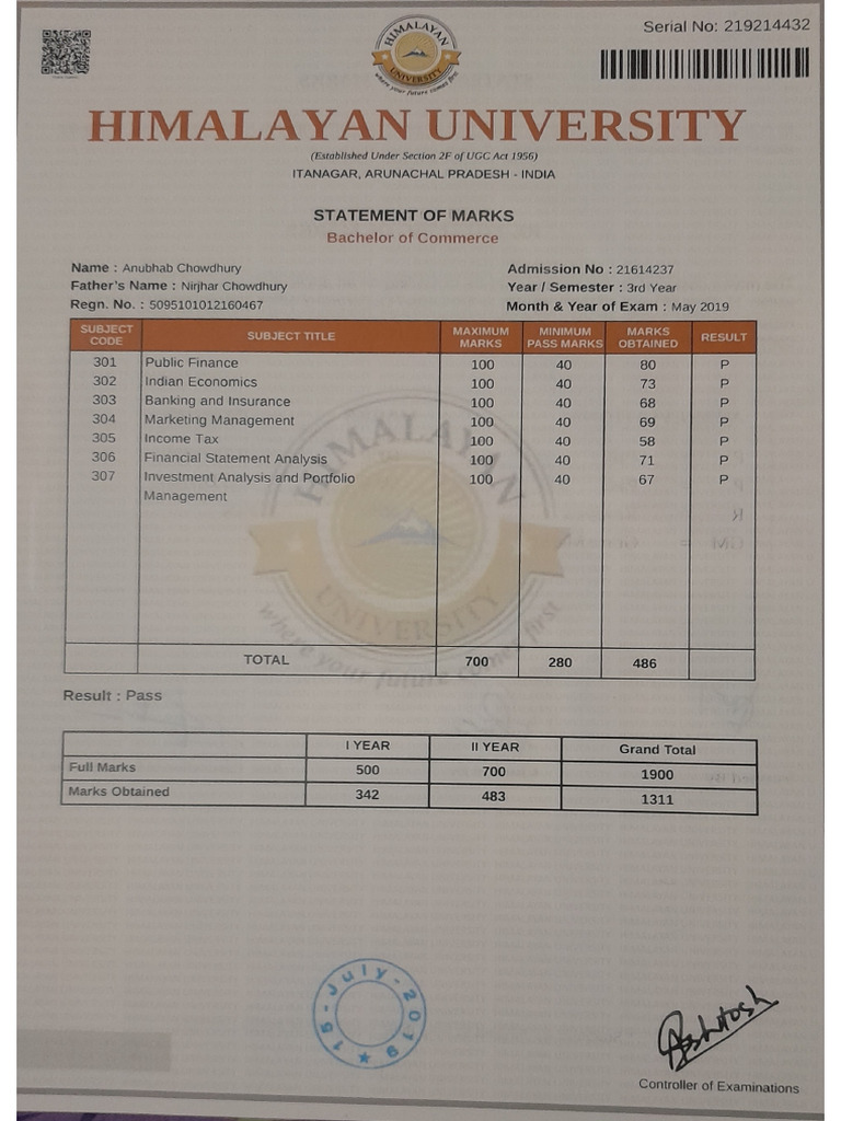 Marksheet 1 | PDF