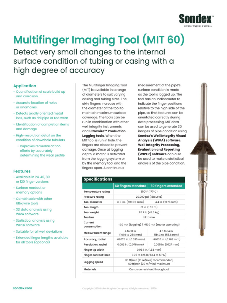 Multifinger Imaging Tool (MIT) Overview | PDF | Pipe (Fluid Conveyance ...