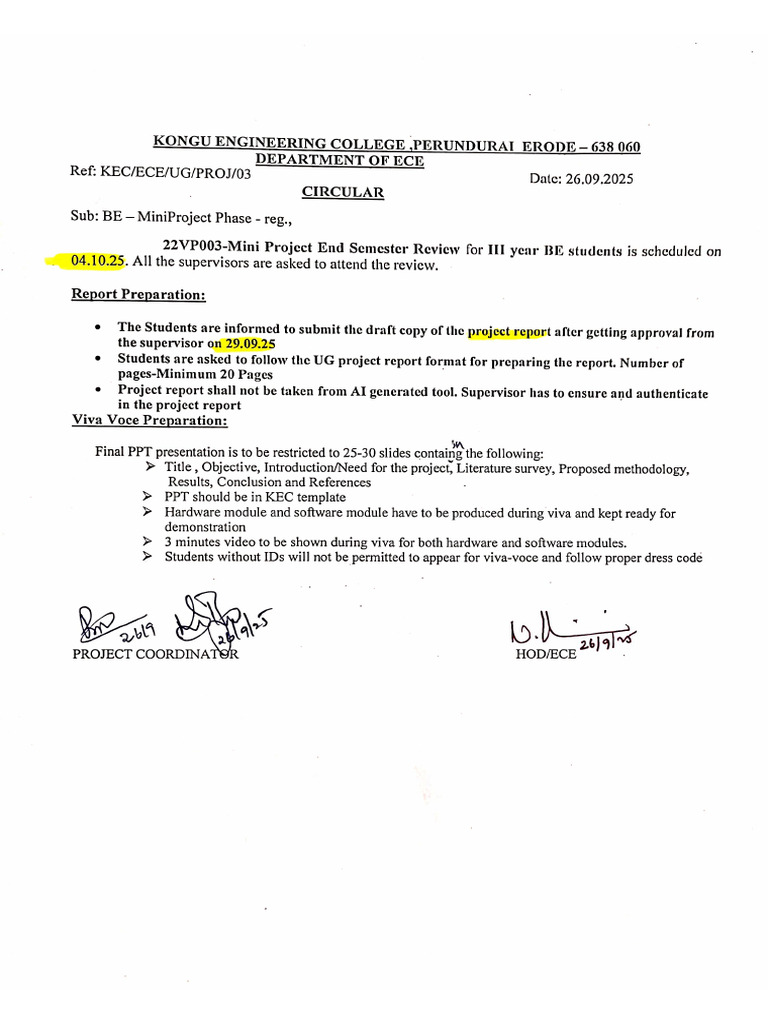 V Sem Mini Project Final Review and Report Preparation Circular | PDF