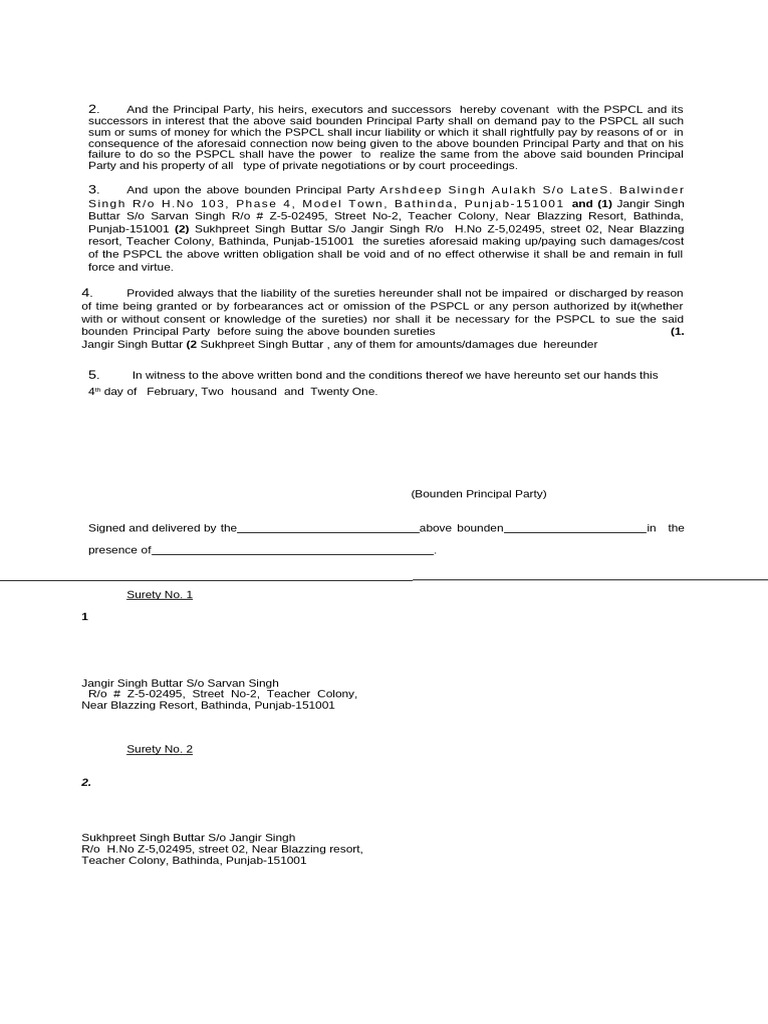 PSPCL Liability Agreement Details | PDF | Surety | Private Law