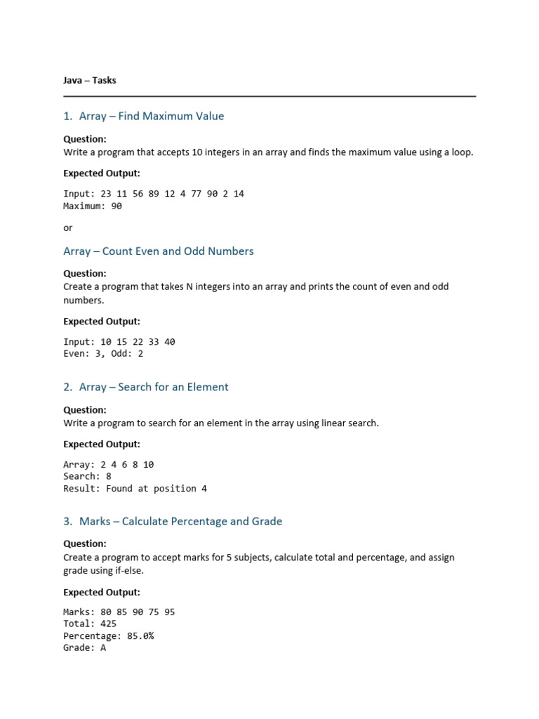 Java Programming Tasks and Solutions | PDF