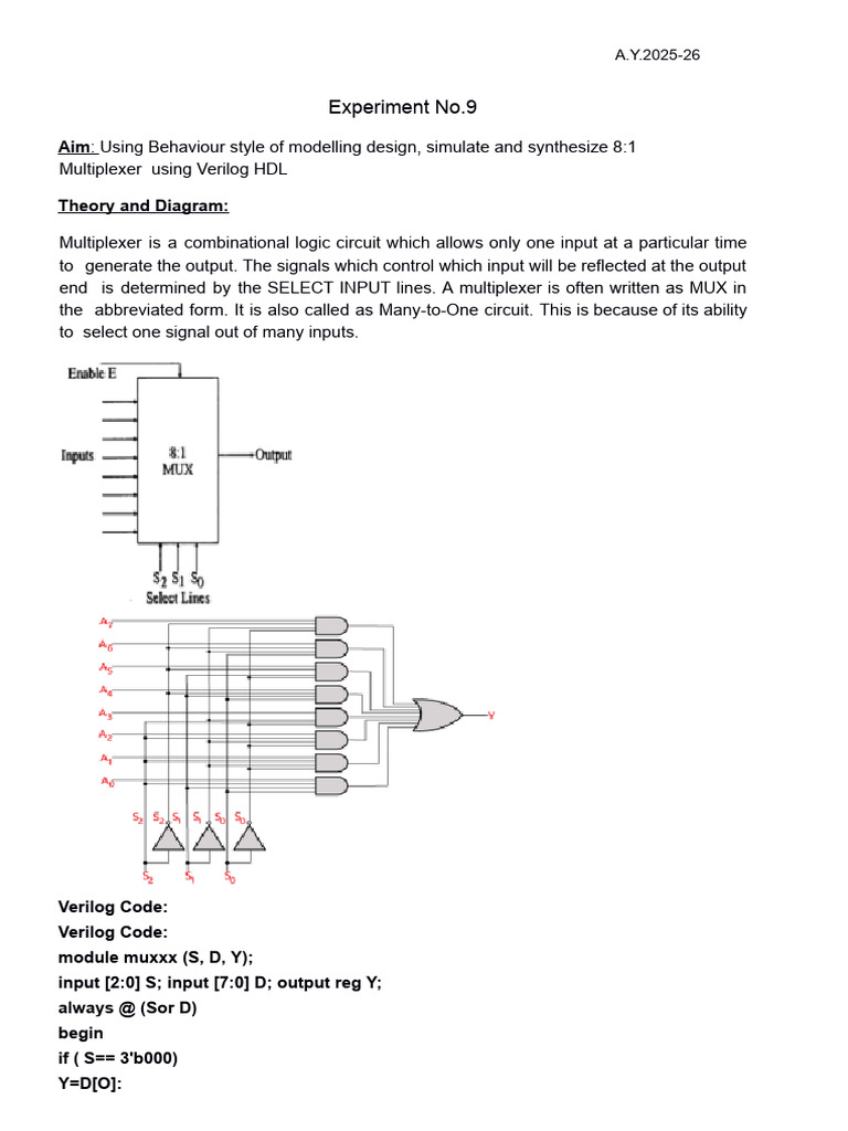 8:1 Multiplexer Design in Verilog | PDF