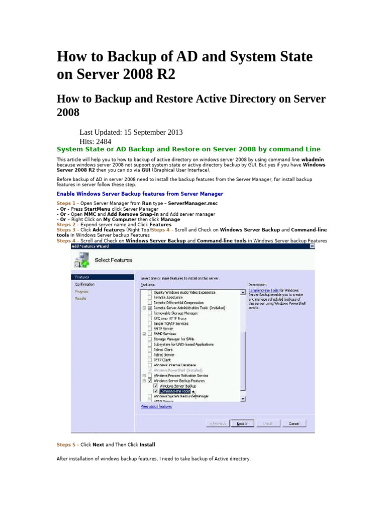 AD Backup Guide for Server 2008 R2 | PDF | Command Line Interface ...