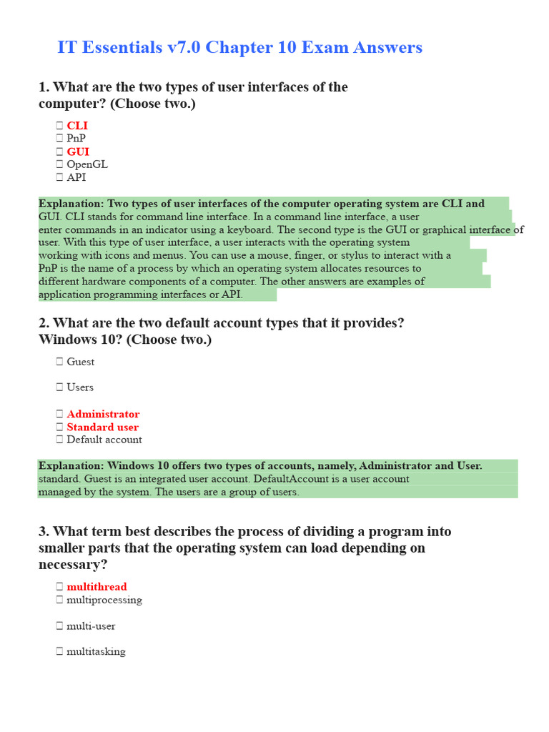 IT Essentials v7 Chapter 10 Exam | PDF | Microsoft Windows | Booting