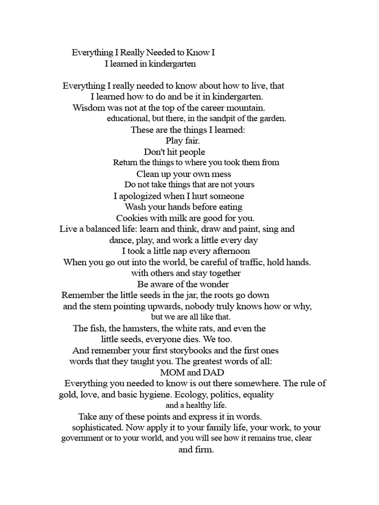 Everything I Really Needed To Know I Learned in Kindergarten | PDF