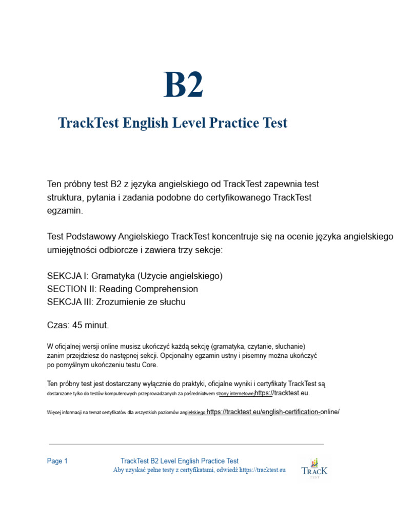 B2 Test Języka Angielskiego Z Kluczem Odpowiedzi | PDF