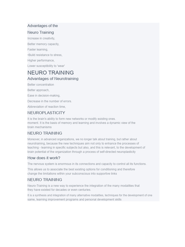 Benefits of Neuro Training Techniques | PDF