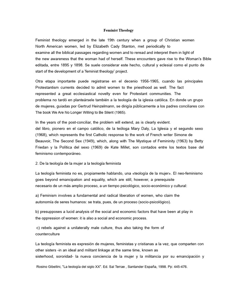 Feminist Theology Summary | PDF | Feminism | Gender Studies