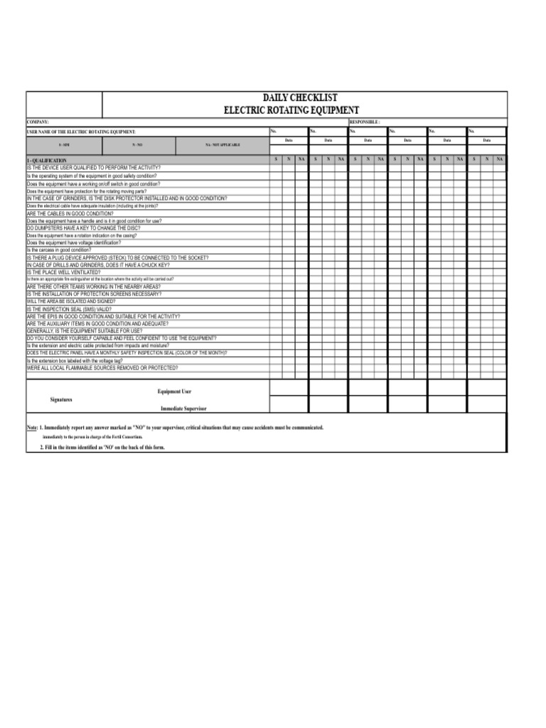 Check List Electric Rotating Equipment | PDF | Electrical Connector ...