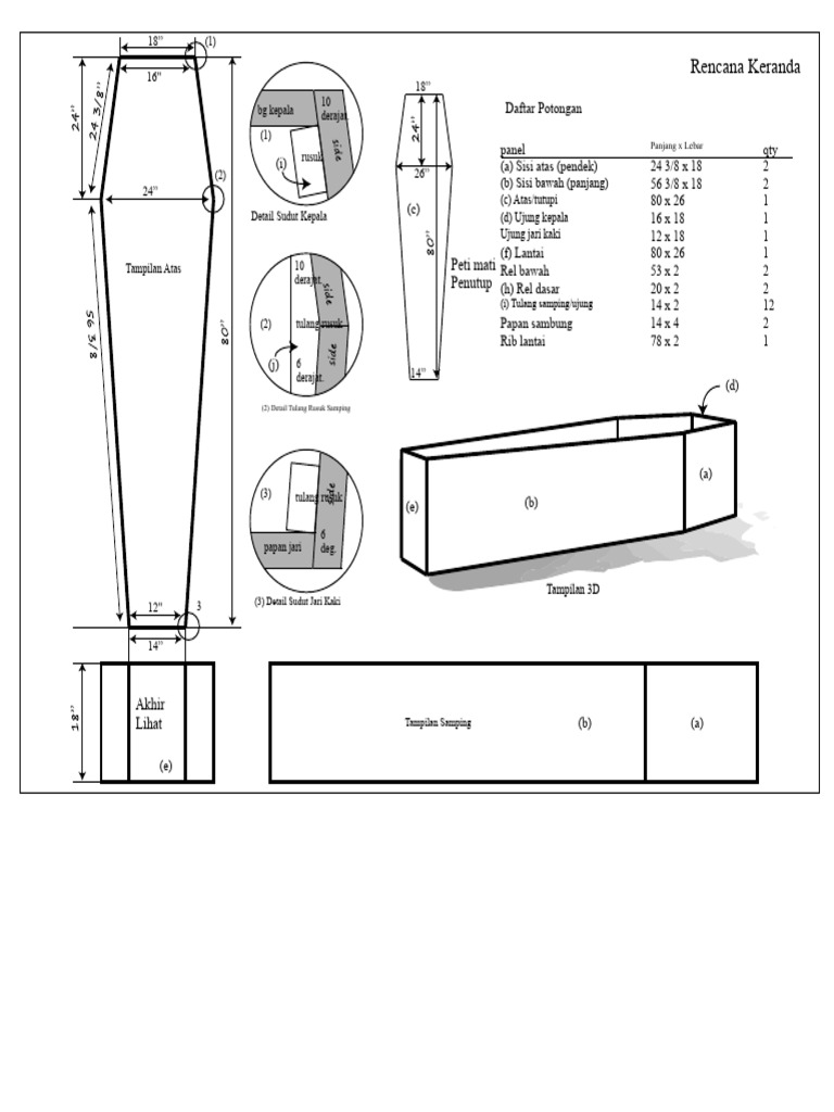 Rencana Desain Keranda 3D dan Potongan | PDF