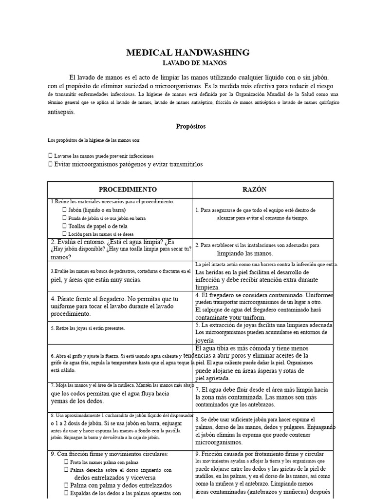 Lavado de Manos Médico | PDF | Lavado de manos | Especialidades Medicas