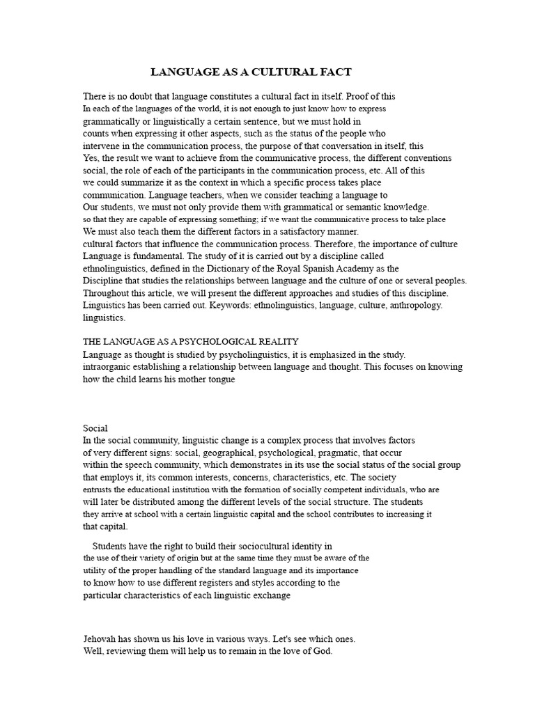 Language and Culture: Ethnolinguistics Insights | PDF | Linguistics ...