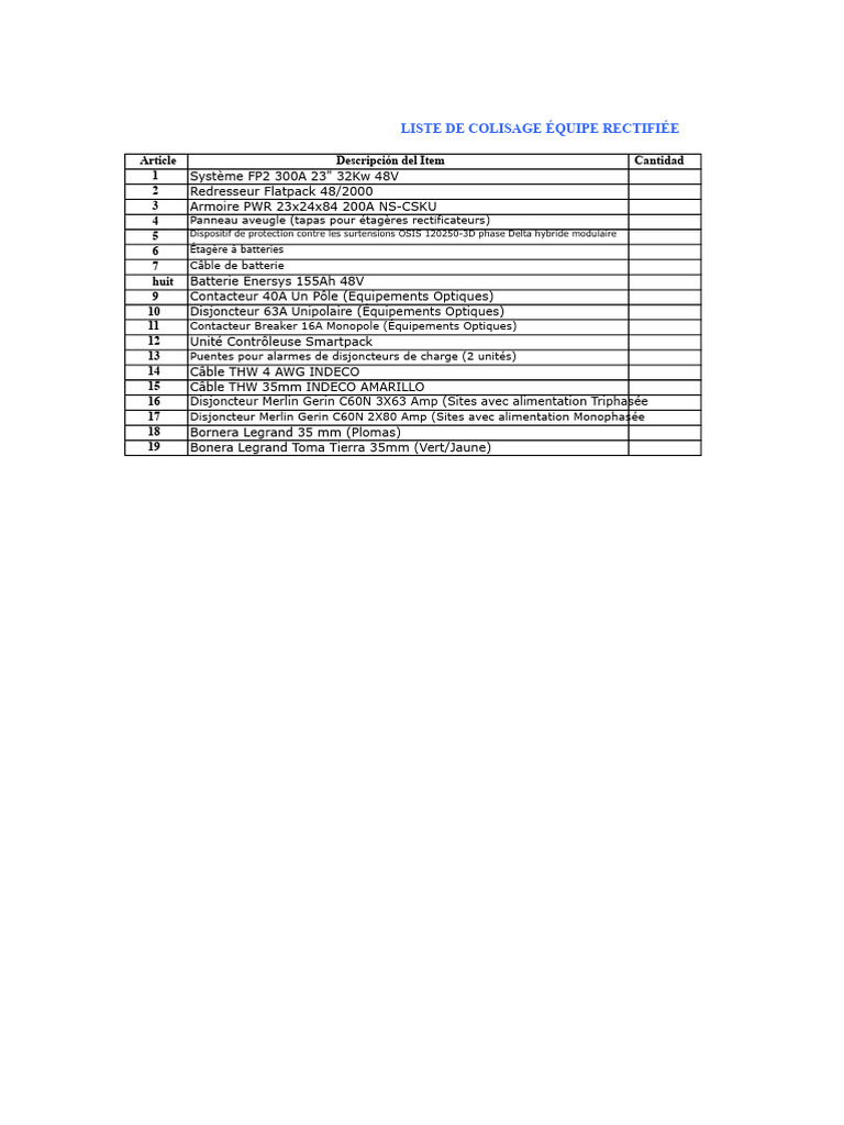 Liste de colisage équipement rectifié | PDF | Redresseur | Installation ...