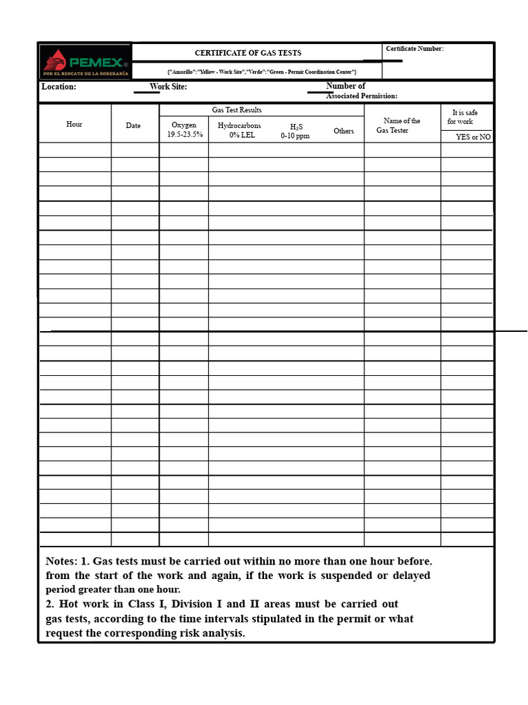 Gas Test Certification Document | PDF | Occupational Safety And Health ...