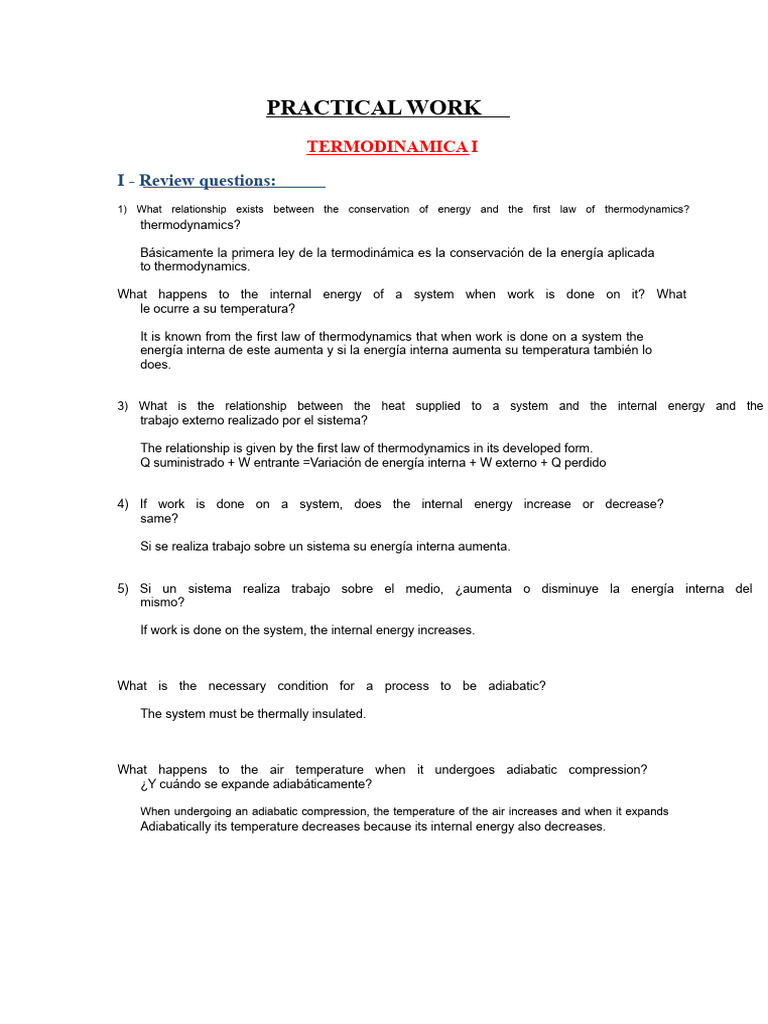 Thermodynamics Review Questions and Problems | PDF | Heat | Temperature
