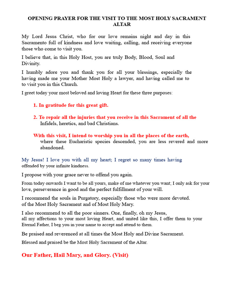 Opening Prayer for Holy Sacrament Visit | PDF | Eucharist | Grace In ...