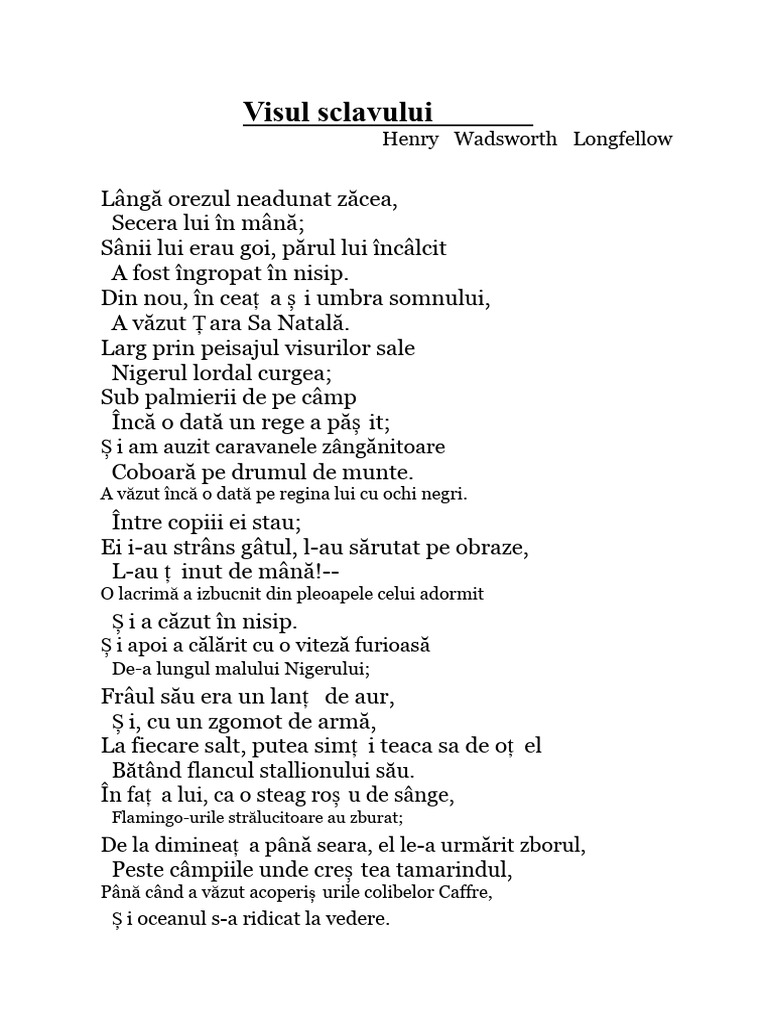 Visul Sclavului Poem | PDF