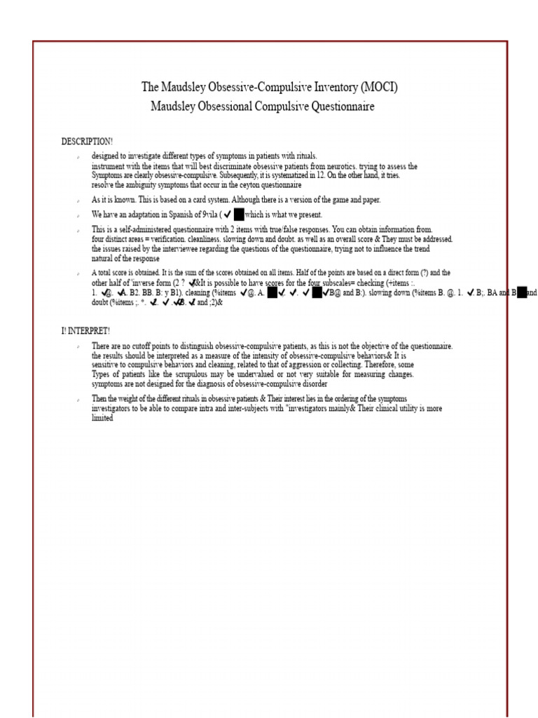 Maudsley Obsessive-Compulsive Inventory Guide | PDF | Obsessive ...