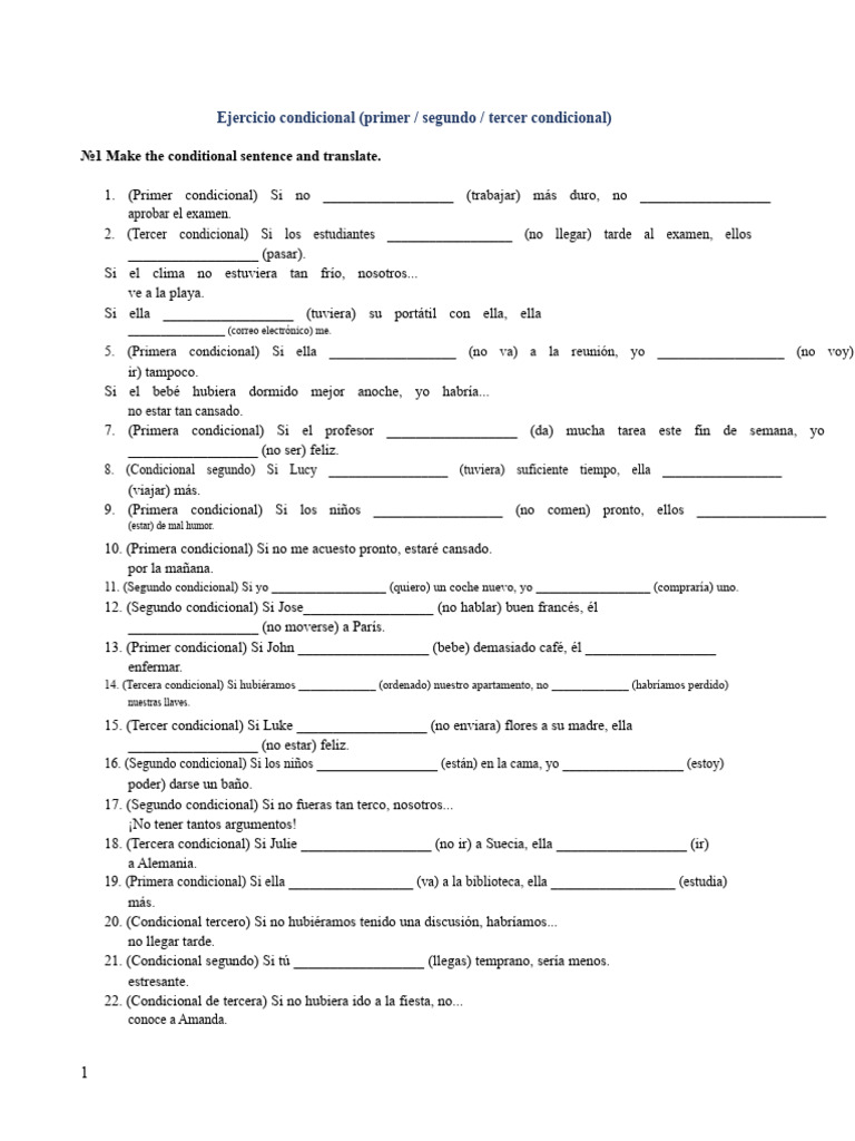 Ejercicios de Condicionales en Inglés | PDF