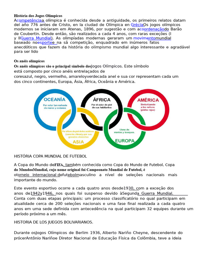 História Dos Jogos Olímpicos | PDF | Jogos Olímpicos | Copa do Mundo FIFA