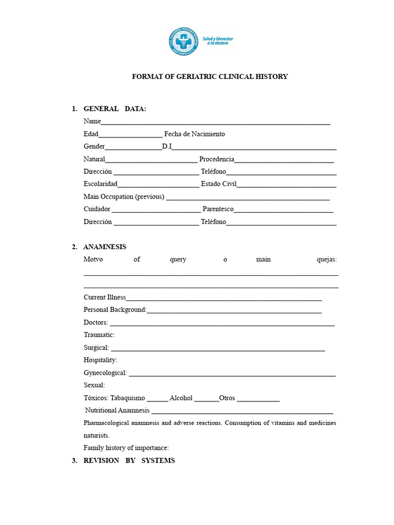 Geriatric Clinical History Format Guide | PDF | Geriatrics | Medicine