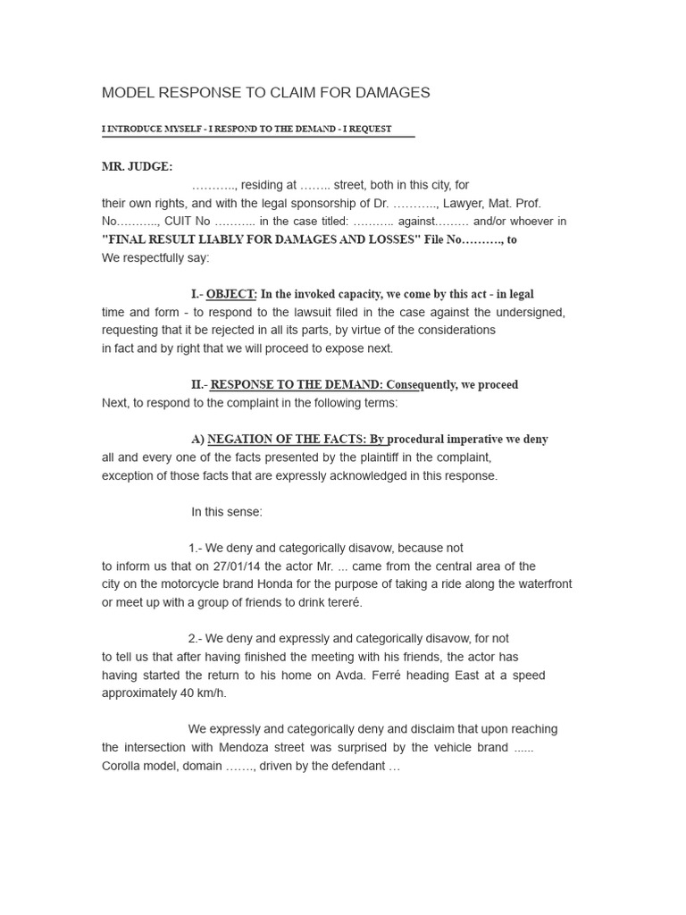 model-response-to-a-claim-for-damages-and-losses-pdf-lawsuit-damages