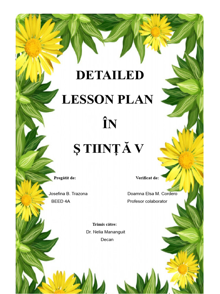 Plan de Lectie Detailed in Sciențe V..... | PDF