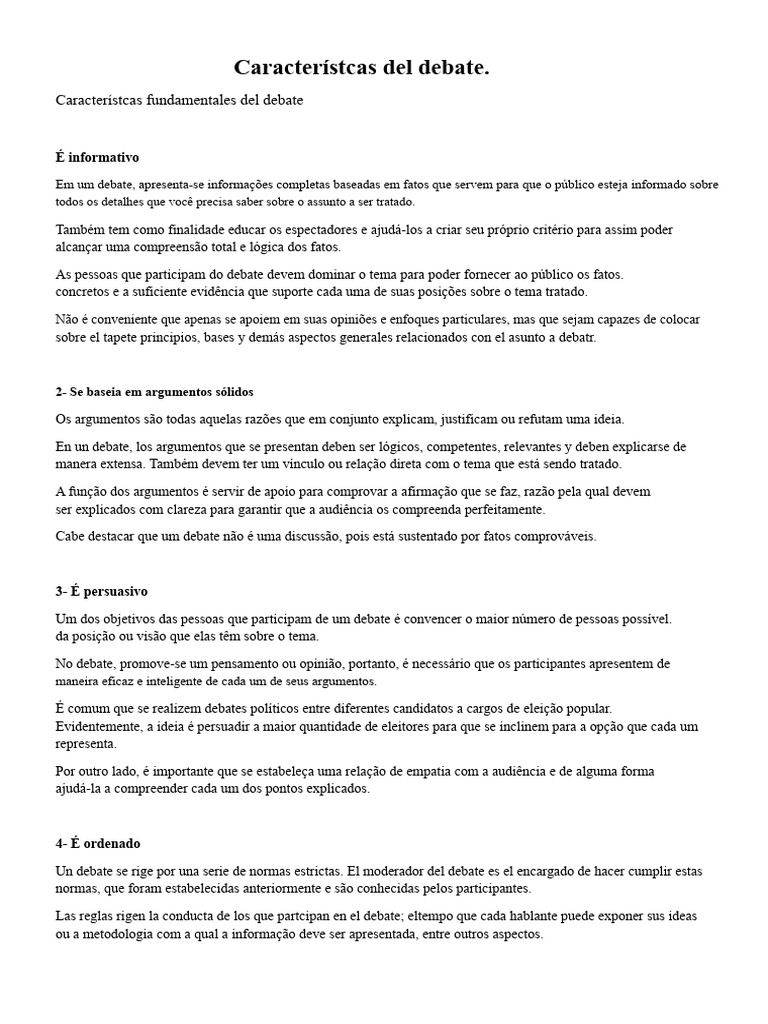 Características Essenciais do Debate | PDF | Argumento | Pensamento