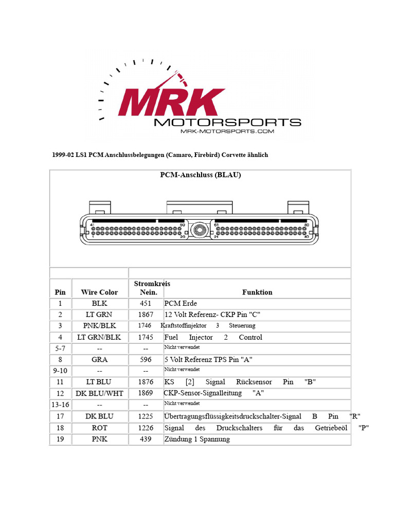 99-02 LS1 PCM Pinbelegung | PDF