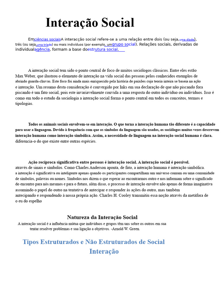 Interação Social | PDF | Sociologia | Pensamento