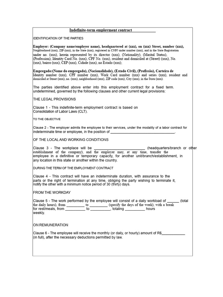 Model 22 Employment Contract For Indefinite Time | PDF | Employment ...