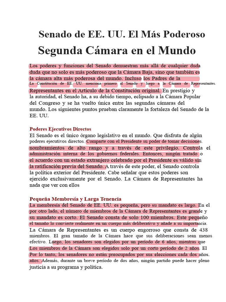 Senado de EE - UU. El Segundo Poder Más Poderoso Del Mundo | PDF ...