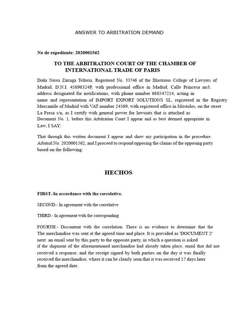 Arbitration Response for Import Export Solutions | PDF | Breach Of ...