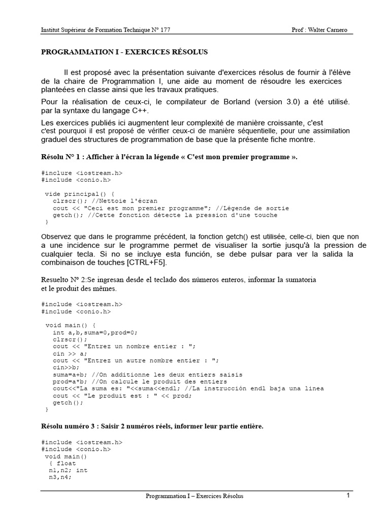Exercices Résolus de Programmation C++ | PDF | Programmation ...