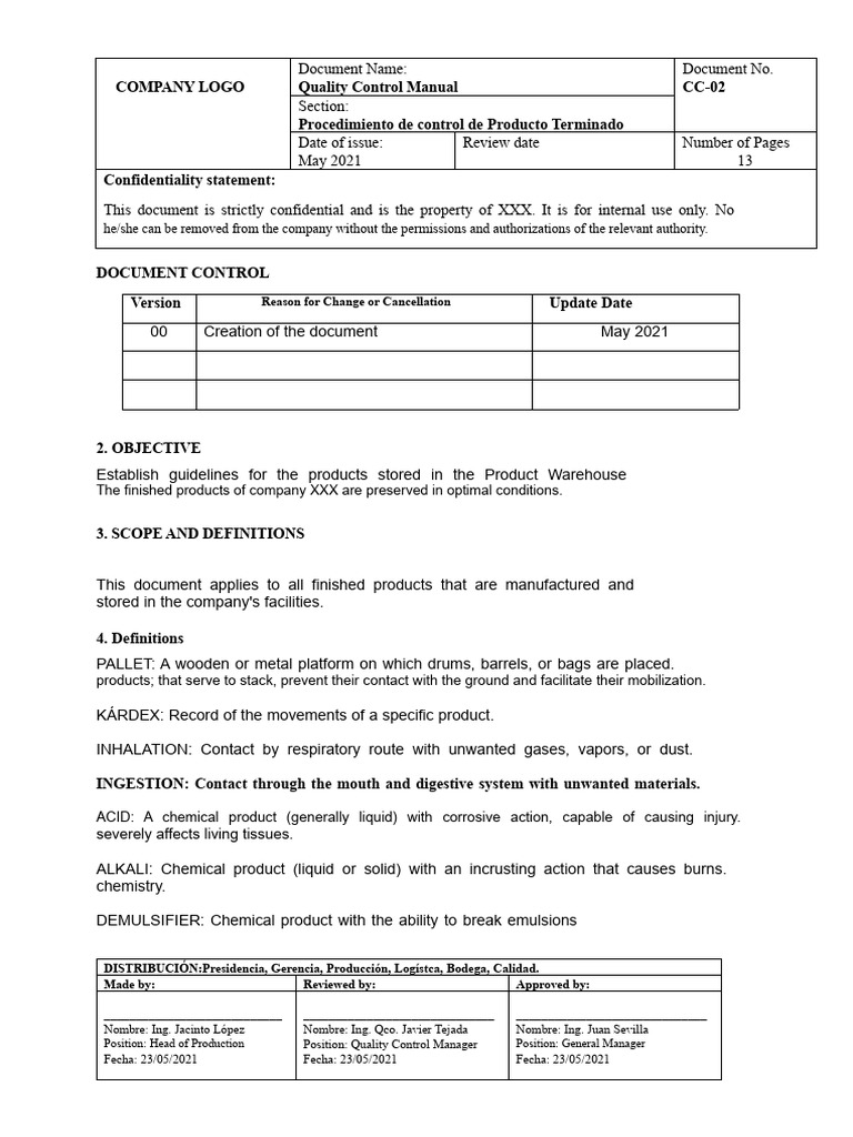 Finished Product Control Procedure Guide | PDF | Warehouse