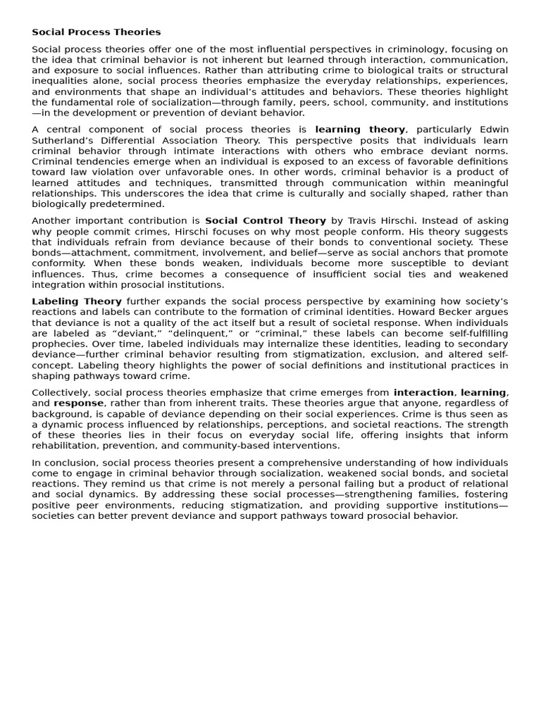 Social Process Theories | PDF | Deviance (Sociology) | Crimes