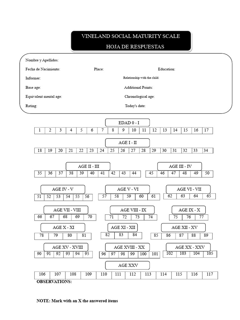 Vineland Social Maturity Scale Response Sheet | PDF