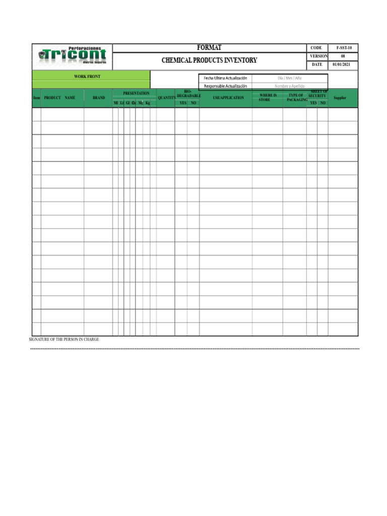 Chemical Products Inventory Format | PDF