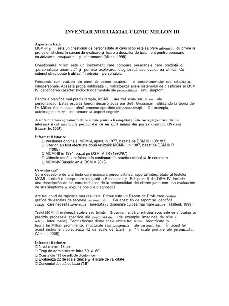 Inventarul Multiaxial Clinic Millon Iii | PDF