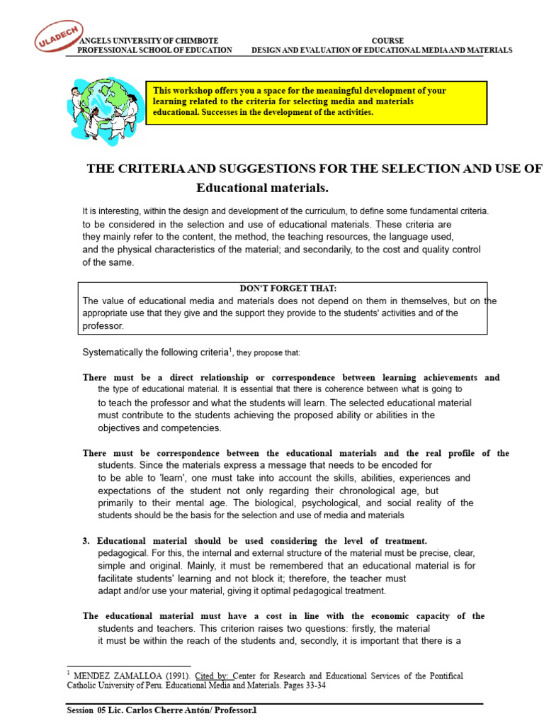Criteria for Selecting Educational Materials | PDF | Learning | Teachers